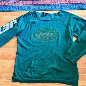 NFL TEAM APPAREL New York Jets Rhinestone Raw Hem Women's SWEATSHIRT Size: XXL